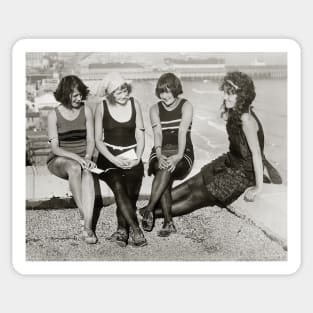 Girls at Atlantic City Beach, 1922. Vintage Photo Sticker